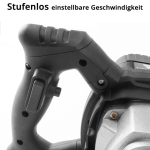 Detailaufnahme: STAHLWERK Rührwerk mit ergonomischem Griff und stufenloser Drehzahlregelung.