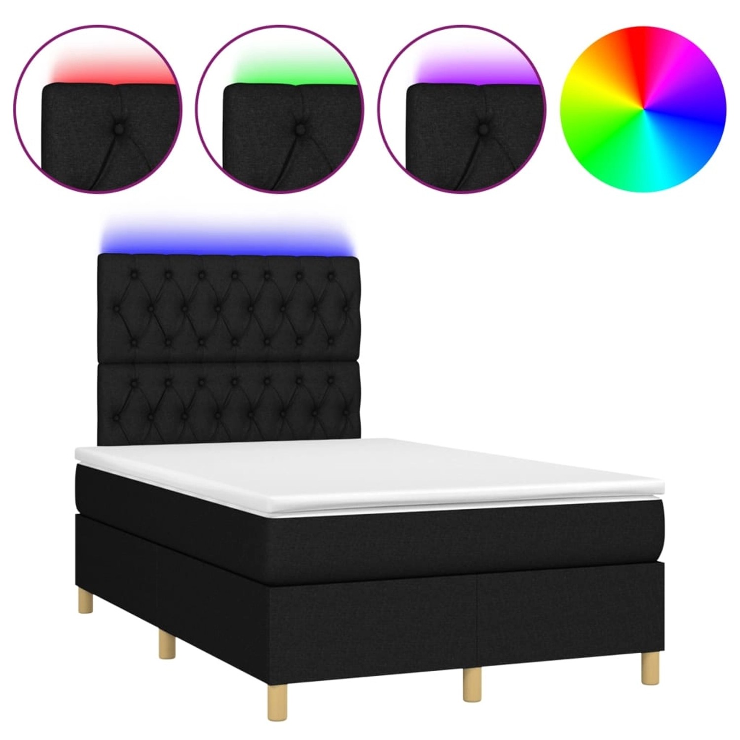 vidaXL Boxspringbett mit Matratze & LED Schwarz 120x200 cm Stoff 3135663 günstig online kaufen