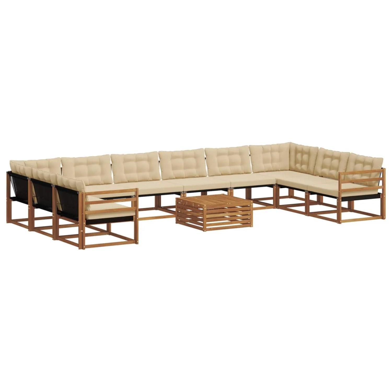 vidaXL Outdoor-Sofagarnitur mit Kissen 11-Tlg Natur und Beige 3369904