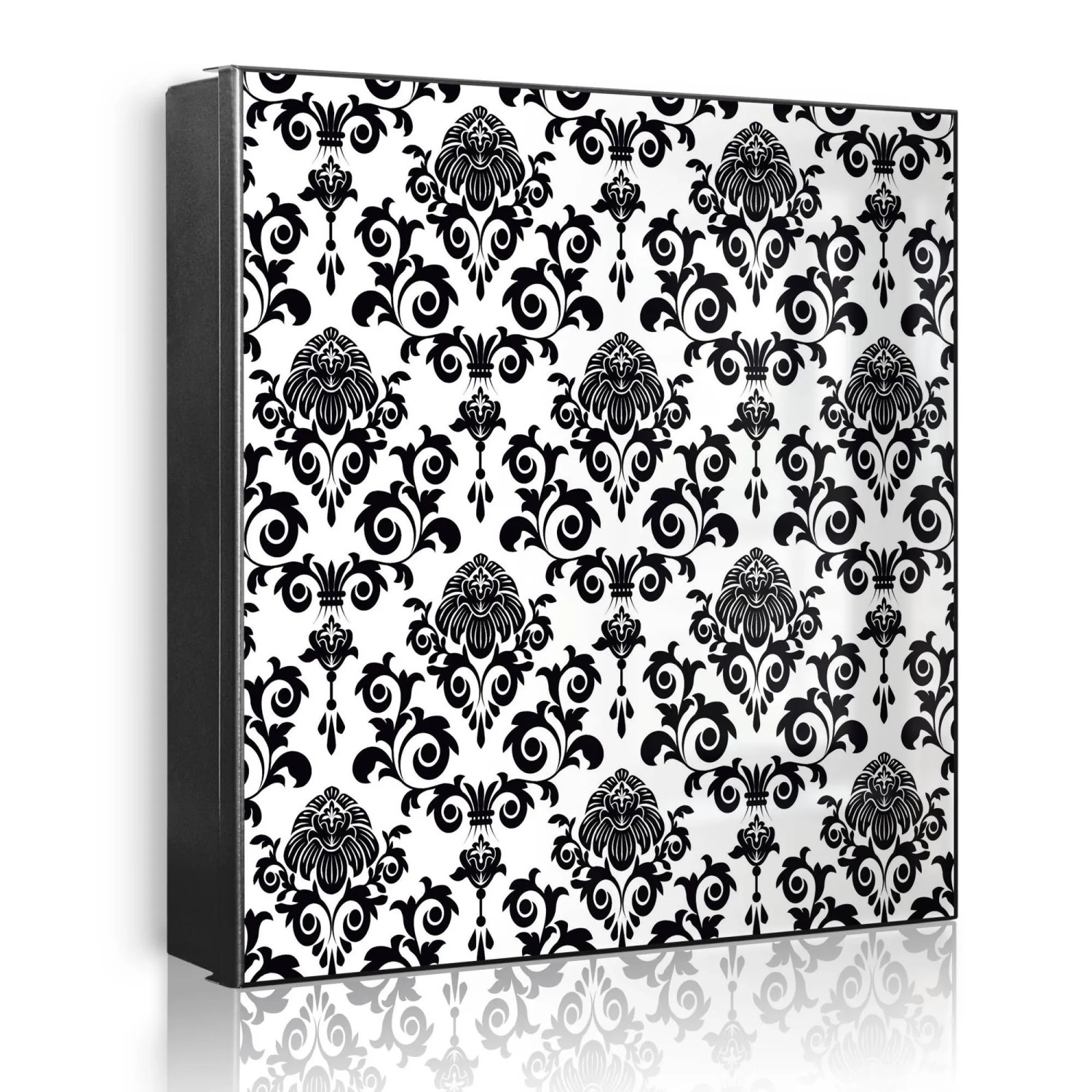 Banjado Großer Schlüsselkasten Metall 30x30cm Schwarz Scharnier Links 50 Haken Beschreibbar Magnetisch Motiv Barock