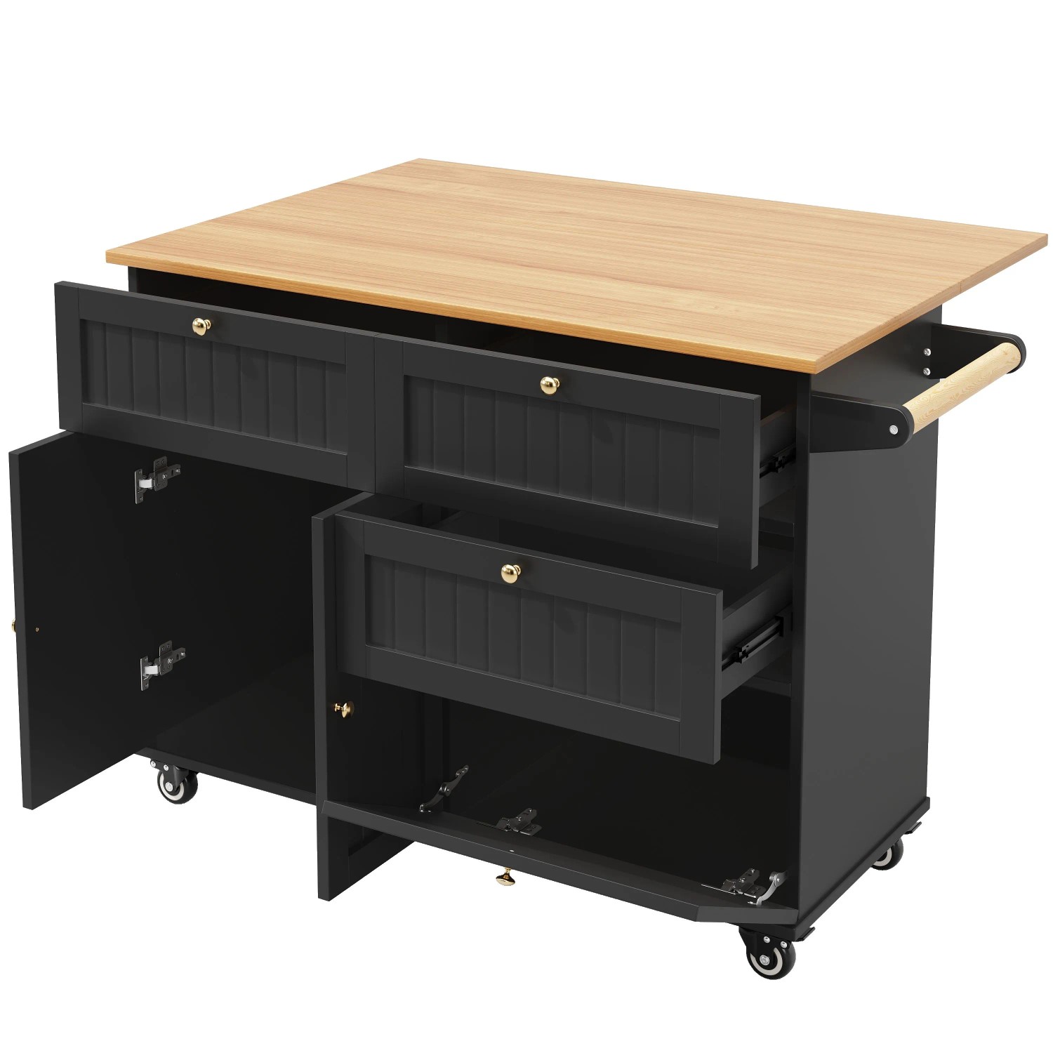 okwish Kücheninsel mit Ausziehfunktion Speicherraum Küche 133 x 70x 88cm Schwarz
