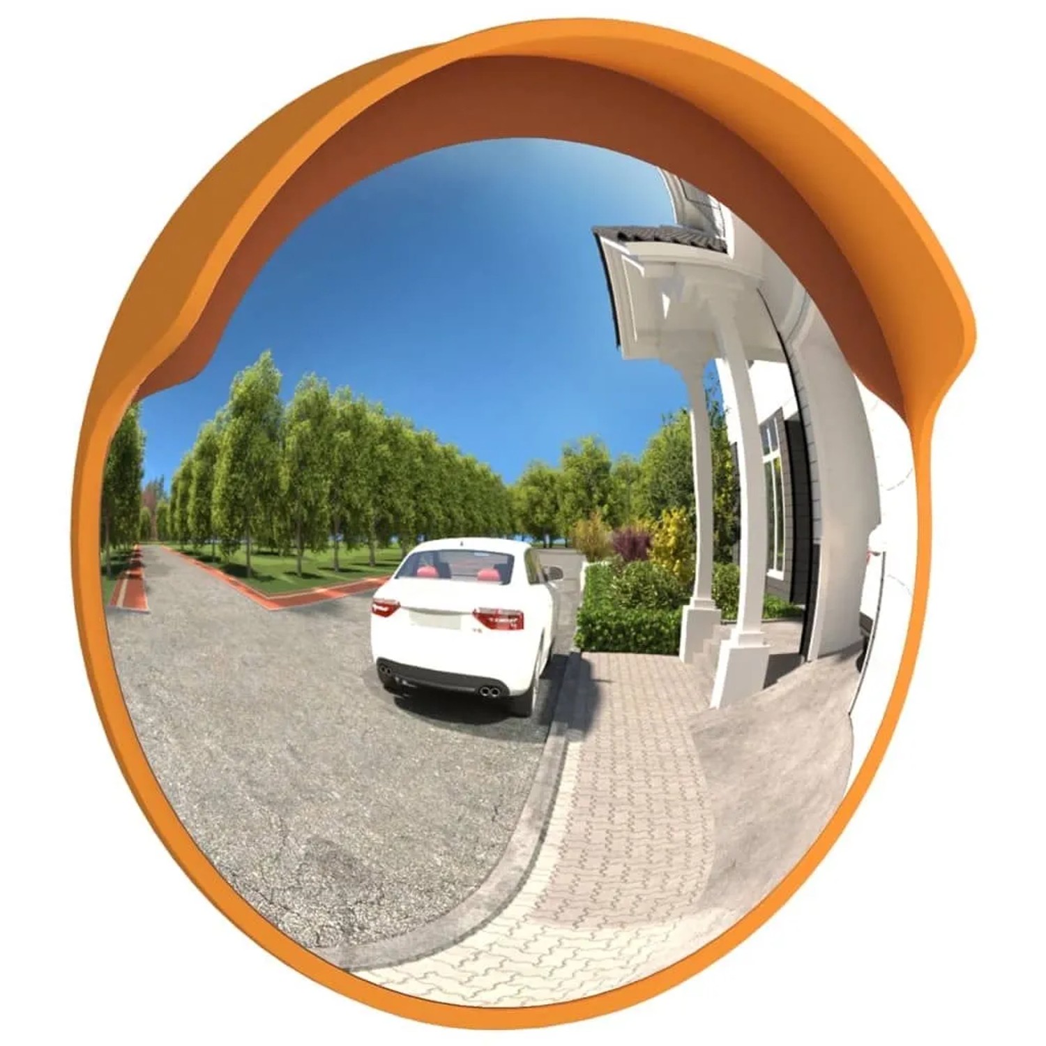 DELUKE Verkehrsspiegel LEDO Konvex Kunststoff Orange Ø30cm Outdoorspiegel Sicherheitsspiegel Panoramaspiegel