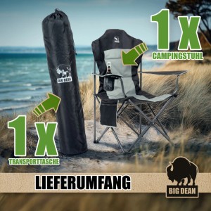 BigDean Luxus Campingstuhl Faltbar 160 KG Belastbar Ultragroß Mit Hochlehner Bequem Gepolster Klappstuhl