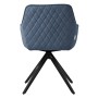 Blauer, drehbarer ML-Design Esszimmerstuhl mit Webstoff und Rautensteppung, Rückansicht.