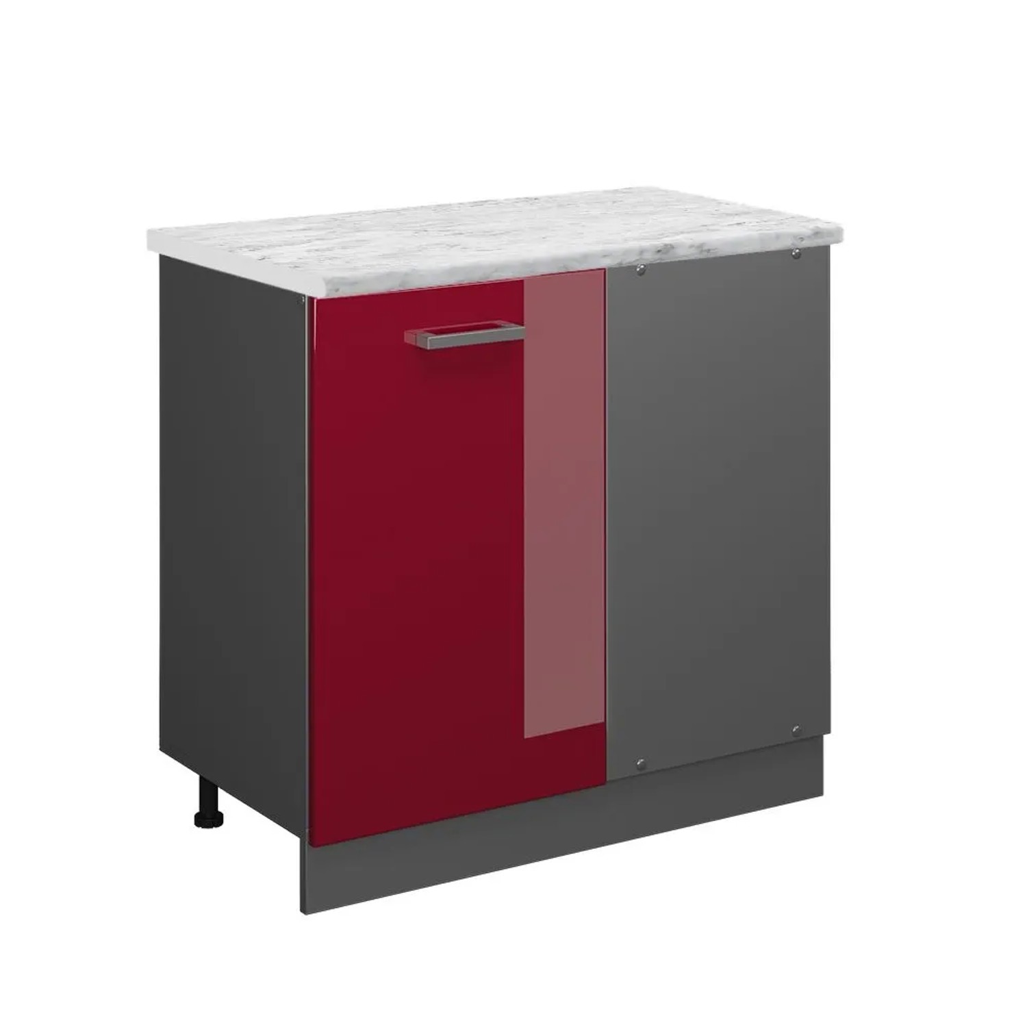 Vicco Eckunterschrank R-Line Rot Hochglanz 86 x 82 AP Marmor Opt2