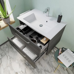 Pelipal Trentino Mineralmarmor Waschbecken, 77 cm, Einbauwaschbecken mit offenem Schubladen