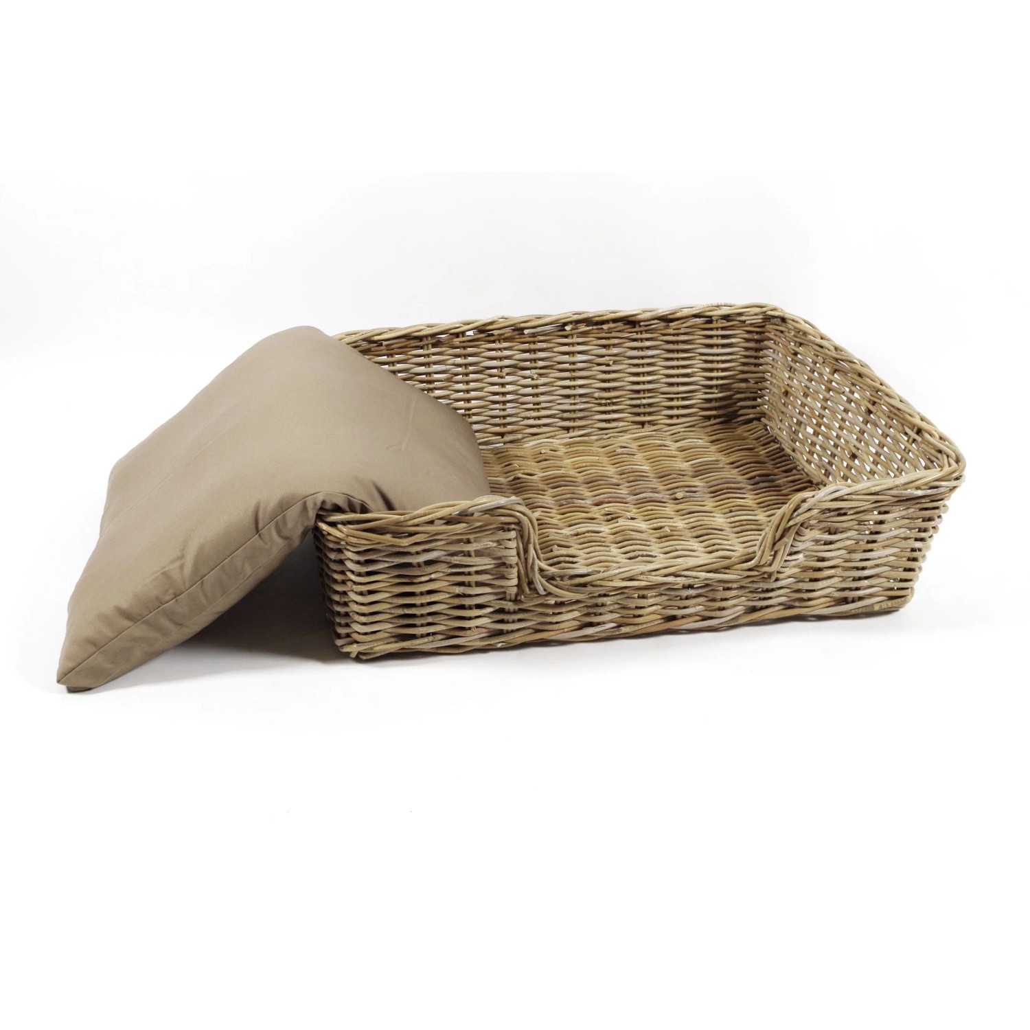 Kobolo Hundekorb aus Rattan mit Kissen, Größe L, geflochtenes Haustierbett für große Hunde.