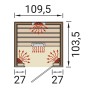 Skizze der Weka Infrarotkabine Hamina 1 mit Maßen und Position der Linienstrahler.