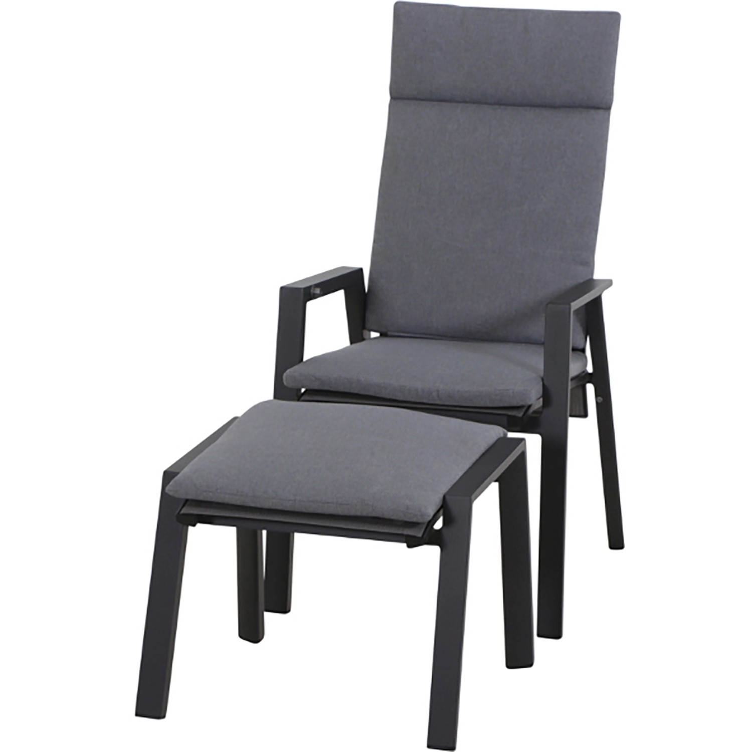 Siena Garden Valencia Dining Move Sessel, anthrazit mit Fußhocker. Gartenstuhl mit Textilgewebe und Aluminiumgestell.