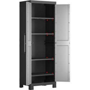 Offener Keter Kunststoffschrank Detroit, hellgrau, mit 4 Fachböden. Ideal für Garage & Keller.