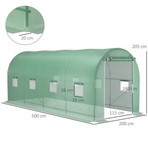 Outsunny Gewächshaus mit Moskitonetz, verzinkter Stahl, 500x200x205 cm, grüne Folie.