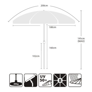 Skizze: Sekey Balkonschirm 200cm mit Maßen. Ideal als Sonnenschutz für Balkon und Garten.
