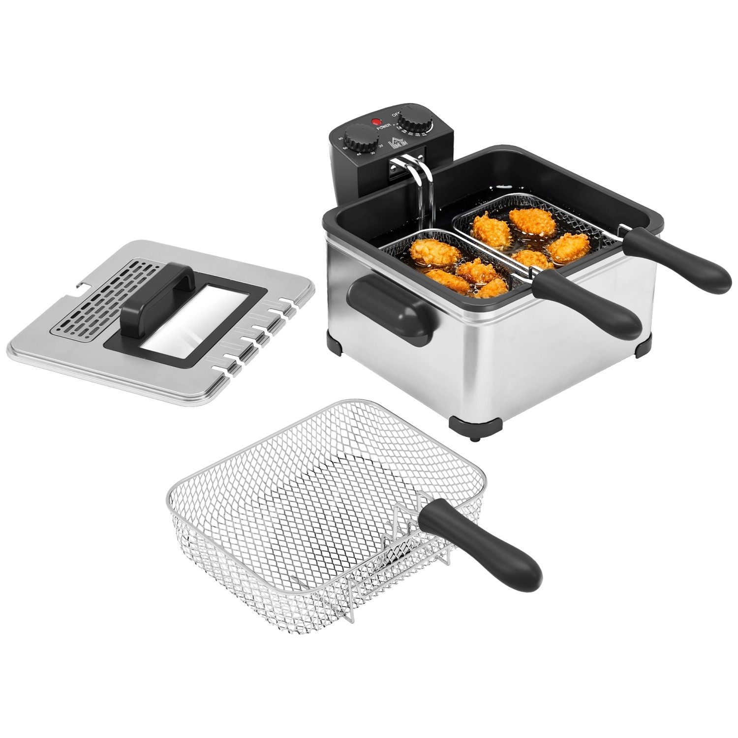 HOMCOM Fritteuse Edelstahl 49,5L x 35B x 23H cm Silber günstig online kaufen