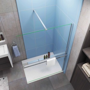 AICA Walk In Duschwand 140x200cm mit Regal und Handtuchhalter, 8mm ESG Glas