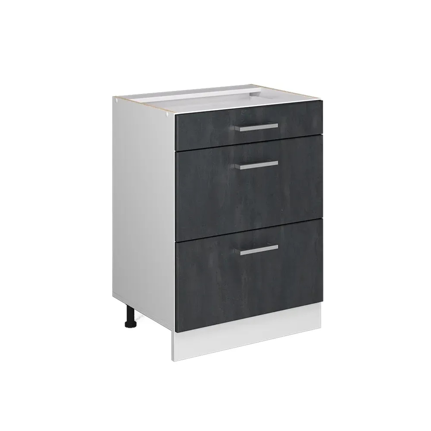 Vicco Küchenunterschrank R-Line Schwarz Beton 60 cm ohne Arbeitsplatte mit Weiß Korpus
