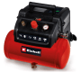 Roter Einhell Kompressor TC-AC 190/6/8 mit schwarzem Gehäuse, 6L Tank, 8 bar Druck und Manometer. Ölfrei, tragbar.