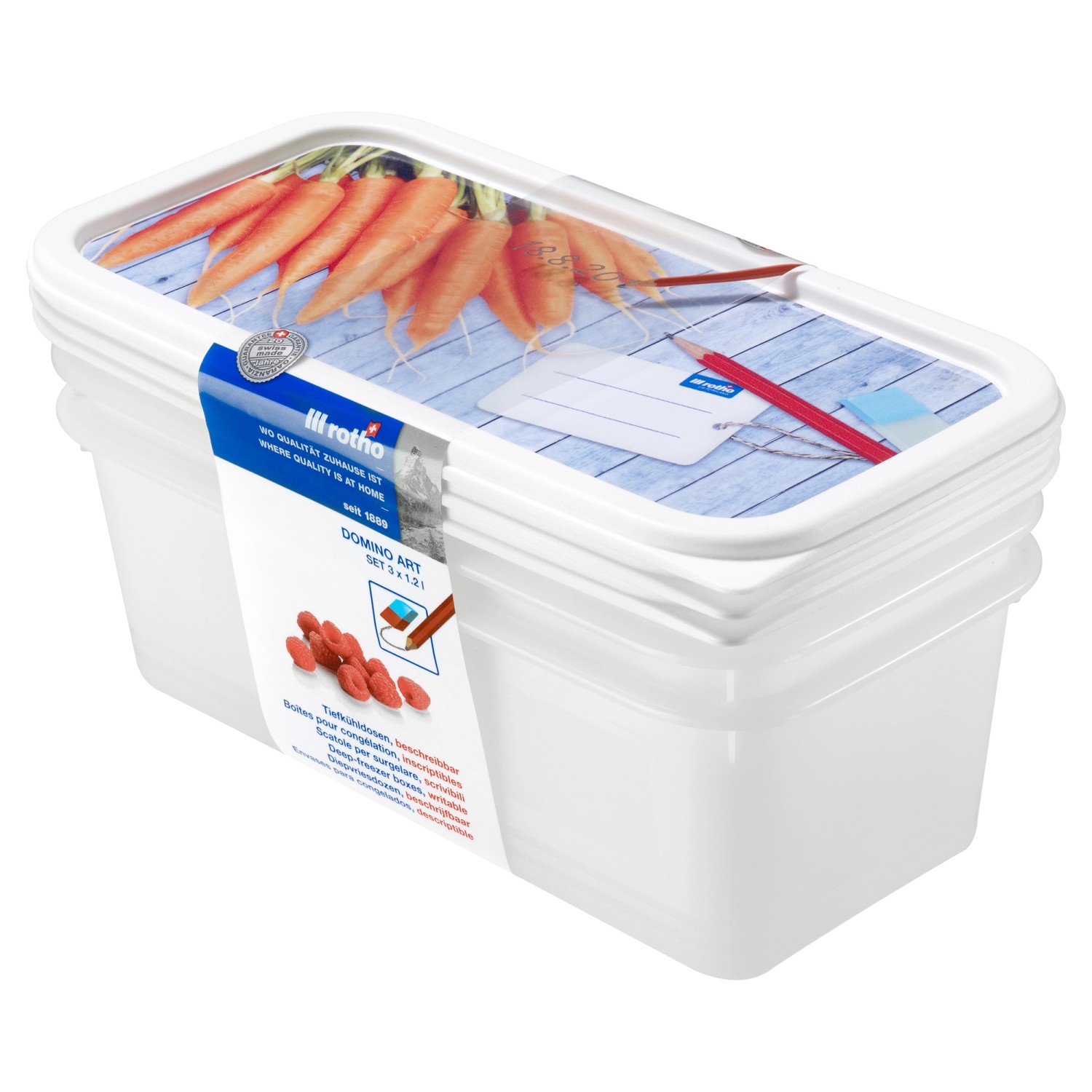 Rotho Gefrierdosen-Set Domino Karotten 1,2, Weiß 3-teilig
