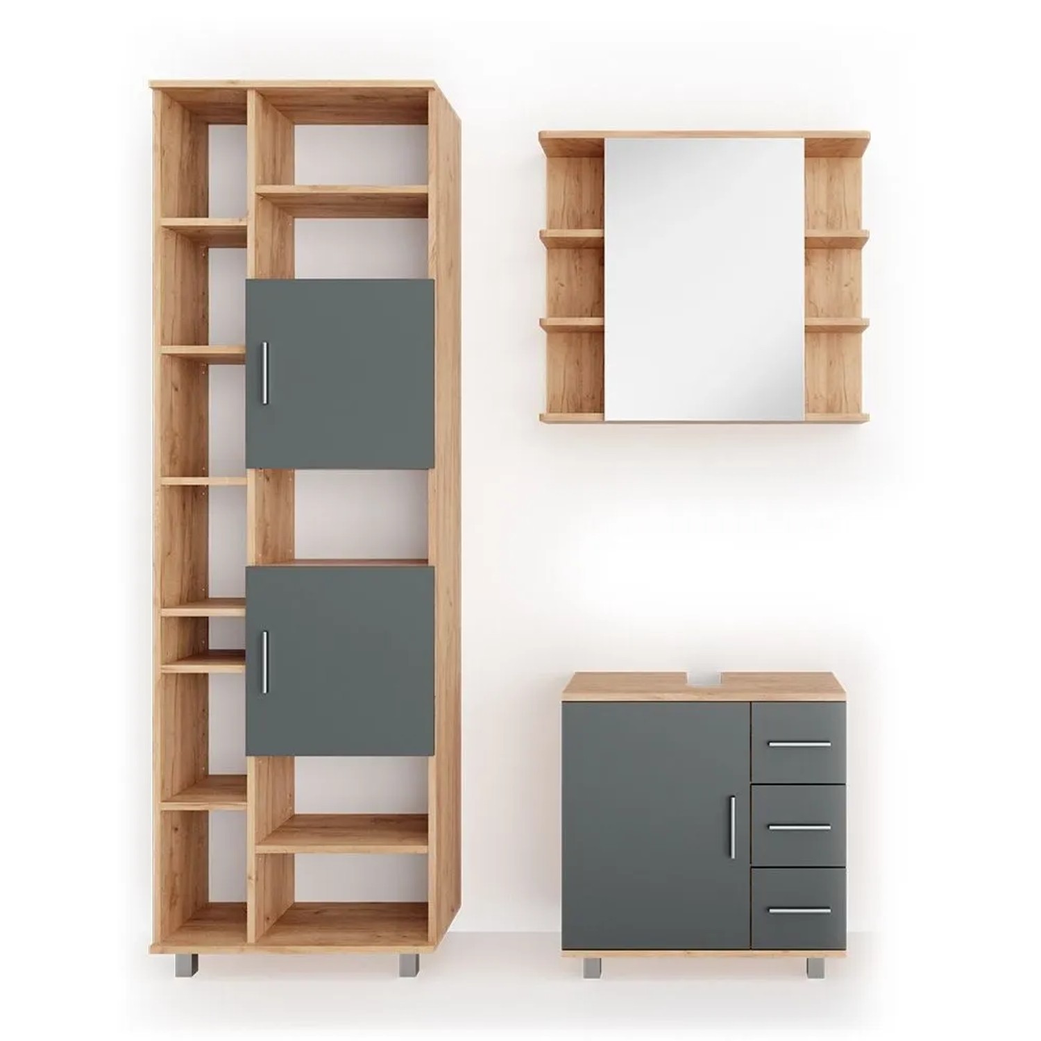 Vicco Badmöbel-Set Ilias Eiche 60 x 61 3-teilig
