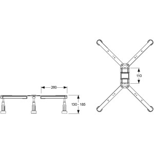 Universal Fußgestell für Brausetassen, schematische Darstellung mit Maßangaben.