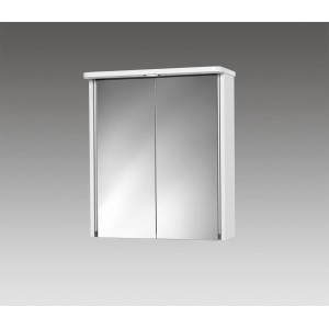 Jokey Spiegelschrank, 55 cm breit, mit zwei Spiegeltüren und weißem Rahmen. Badezimmerschrank.