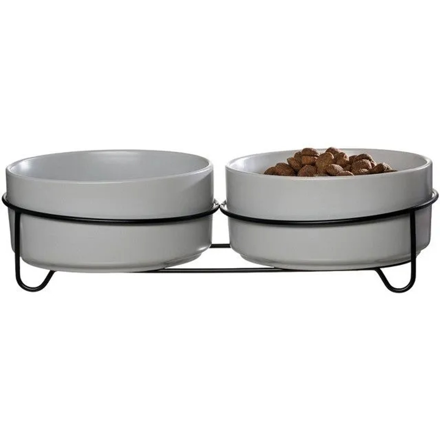 Ritzenhoff & Breker Taro Hundenapf-Set, 2 graue Näpfe mit schwarzem Napfhalter, einer gefüllt mit Futter.