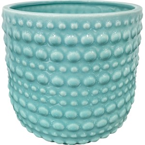 Blauer Keramik Pflanztopf mit Noppenmuster, Ø 14,8 cm.