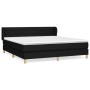 Schwarzes Boxspringbett 180x200 cm mit Matratze und Kopfteil, Stoffbezug.