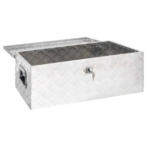DELUKE Aluminiumbox Mit Deckel Abschließbar Alubox Deichselbox Alu Anhängerbox Werkzeugkiste Transportbox Metallkiste 80x39x30cm Silber