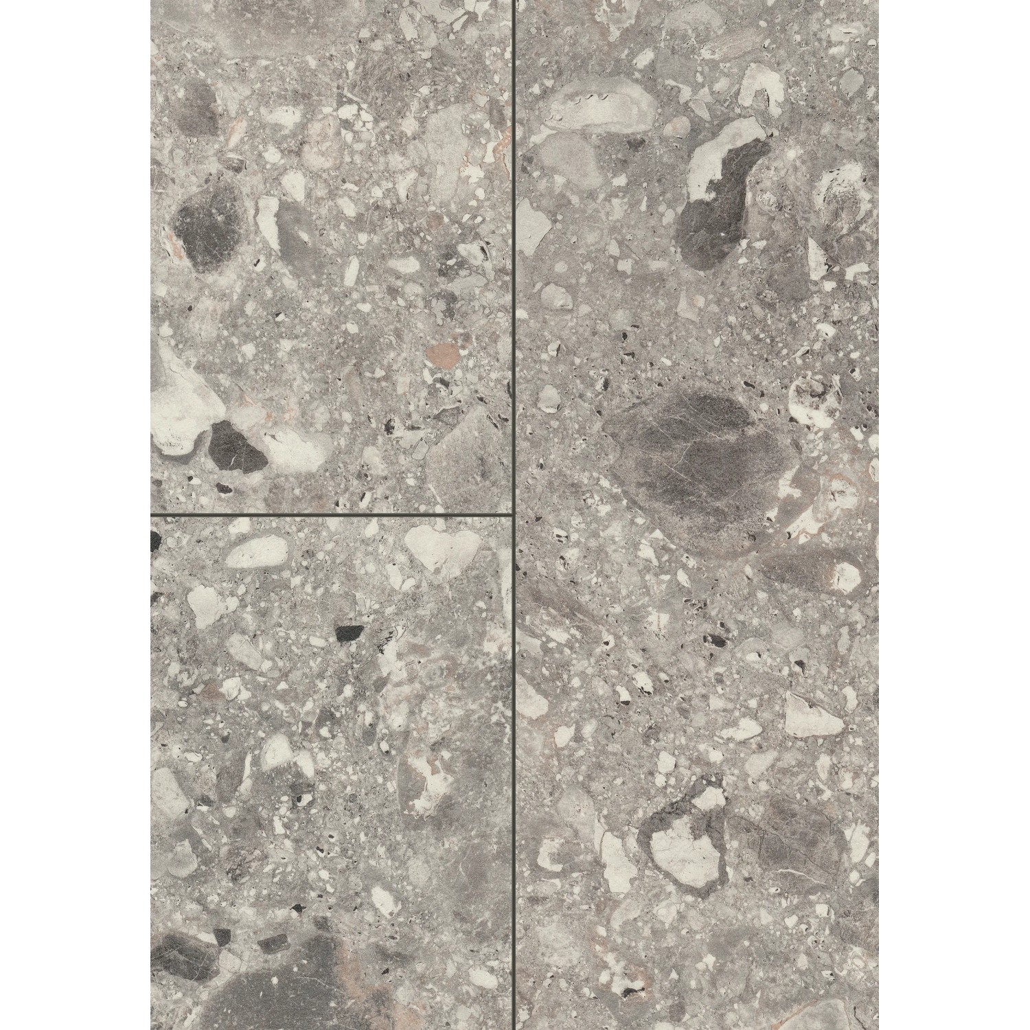 Egger Aqua-Laminat ELF021 Triestino Terrazzo Grau, Kingsize-Format. Robuster Laminatboden in Steinoptik.