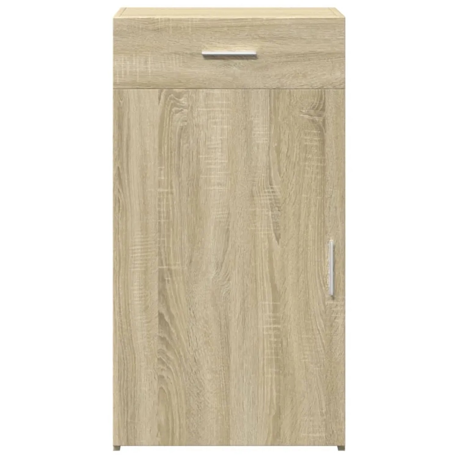 vidaXL Sideboard Sonoma-Eiche aus Holzwerkstoff mit Schublade und Tür, silbernen Griffen. Moderner Stauraumschrank.