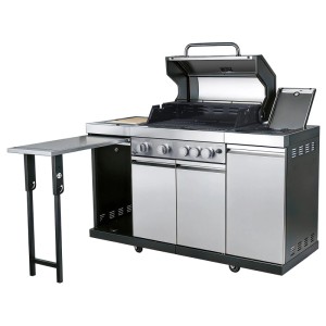El Fuego Gasgrillküche Augusta mit Seitenbrenner, Eisfach, Schneidebrett und Arbeitsplatte.