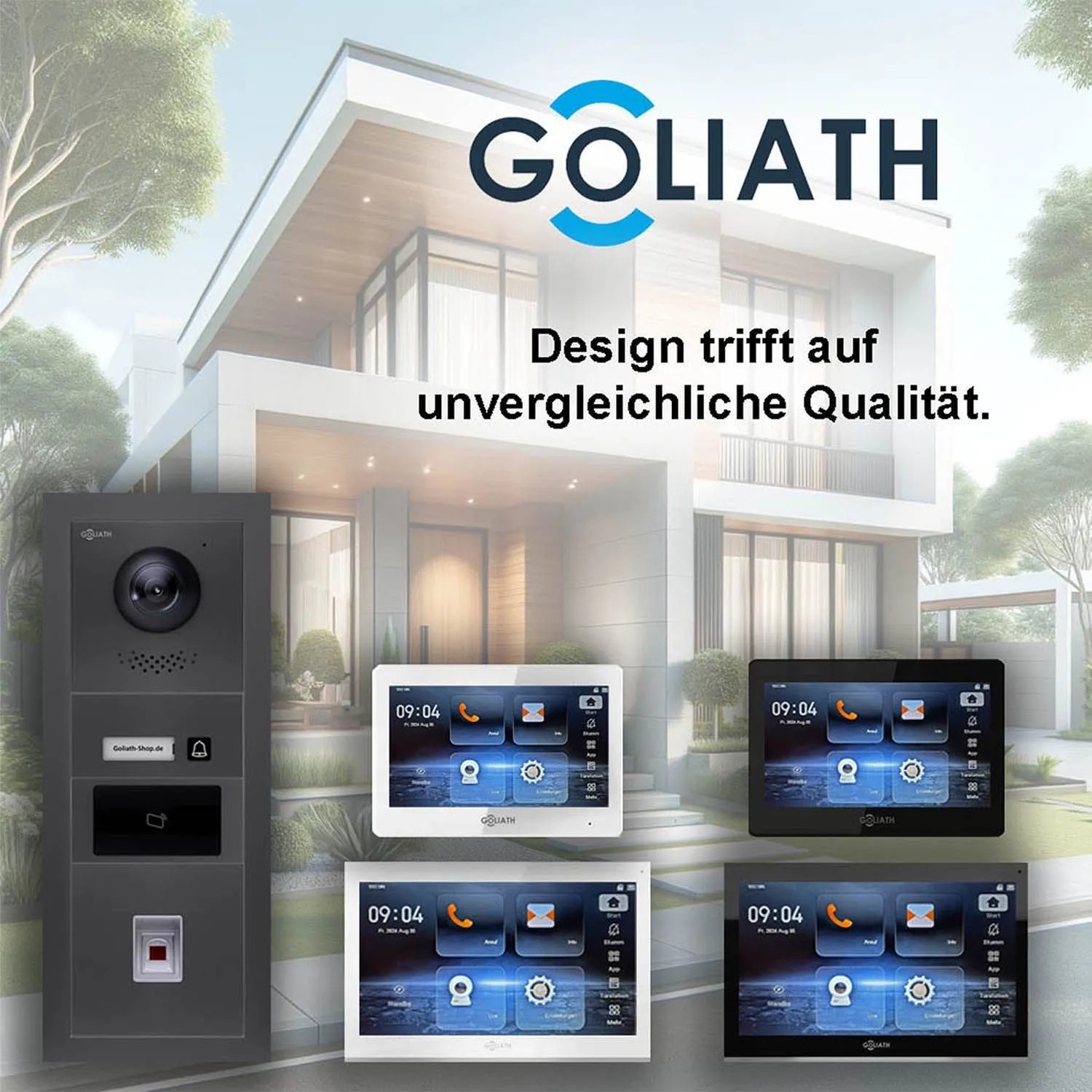 Goliath Basic Line 4-Familienhaus Video Türsprechanlage Monitor Schwarz - Silber Ausenstation Unterputzose_8