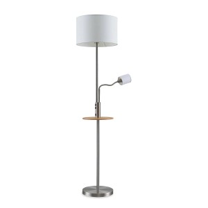 Moderne Lindby LED-Stehlampe Aovan mit USB-Anschluss und Ablage aus Metall in Alu.