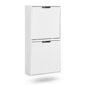 SoBuy Schuhschrank Schmal mit 2 Klappen Schuhregal Schuhkommode 50x100x19cm Weiß FSR204-W