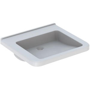 Weißes, barrierefreies Geberit Renova Comfort Waschbecken, 60 cm breit, mit erhöhter Zone.
