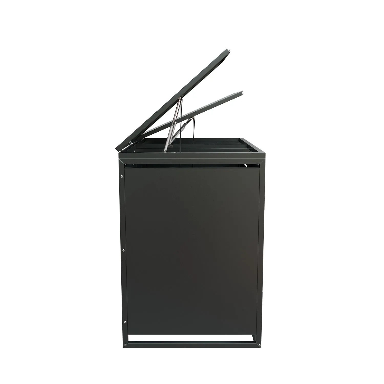 Juskys Mülltonnenbox Arel für 2 Tonnen, Metall, anthrazit, mit aufklappbarem Dach.