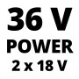 Einhell Akku-Rasenmäher: 36V Power X-Change, betrieben mit 2x 18V Akkus.