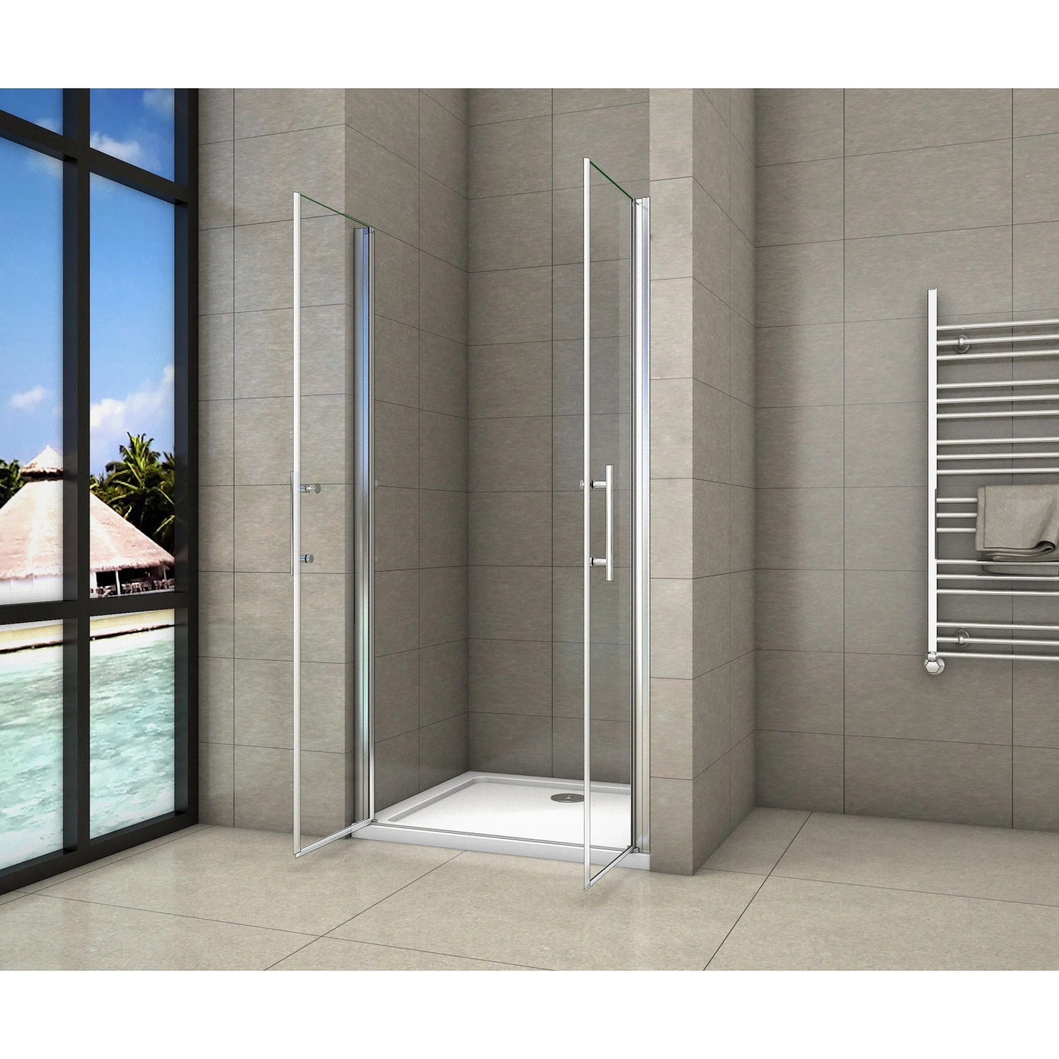 Duschparadies Duschtür Nischentür 70 x 195cm Pendeltür 6mm ESG Nano Glas Schwingtür Doppeltür Klarglas Chrom
