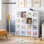 Songmics Kindergarderobe mit 16 Würfeln, weiß, mit Einhorn- und Regenbogenmotiven.