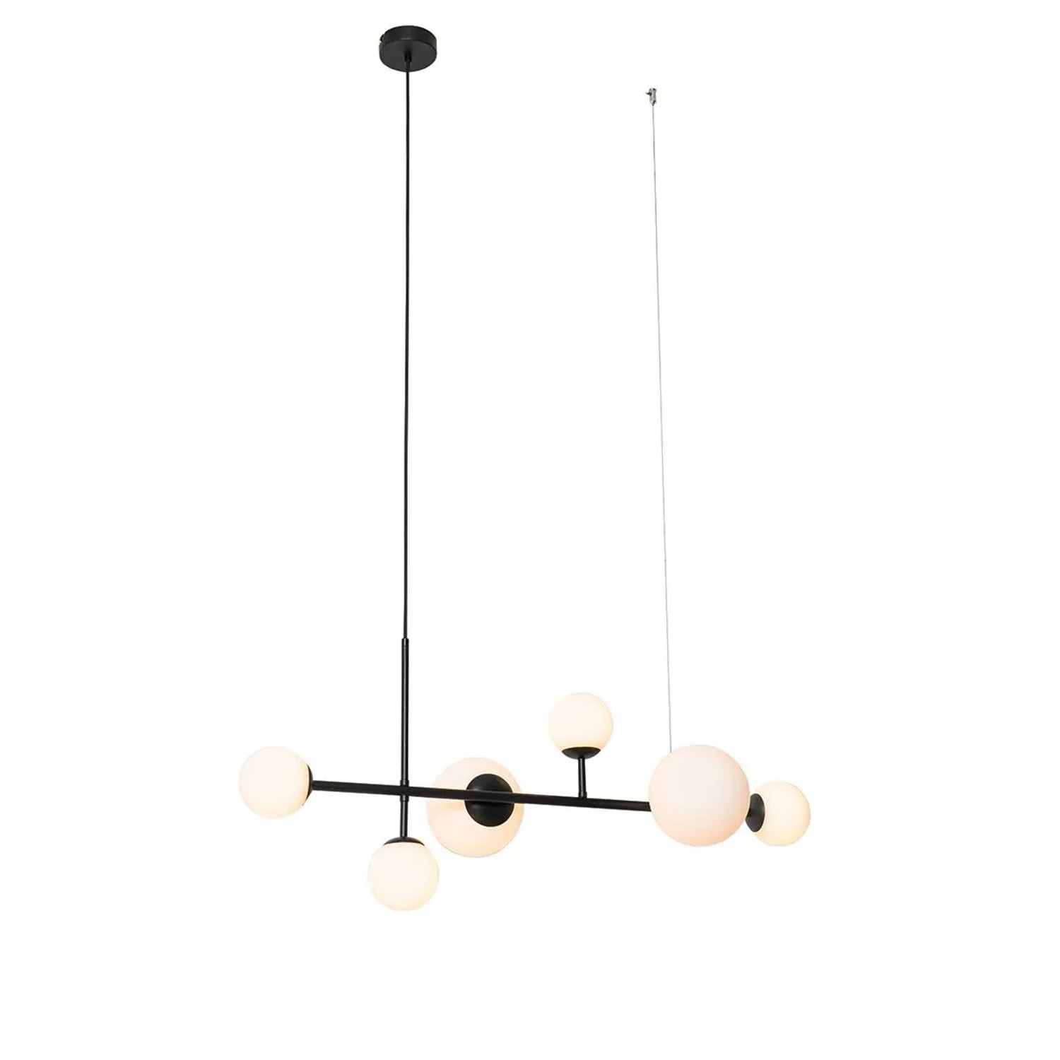 QAZQA Moderne Hängelampe Schwarz mit Milchglas 6 Lichter Monaco