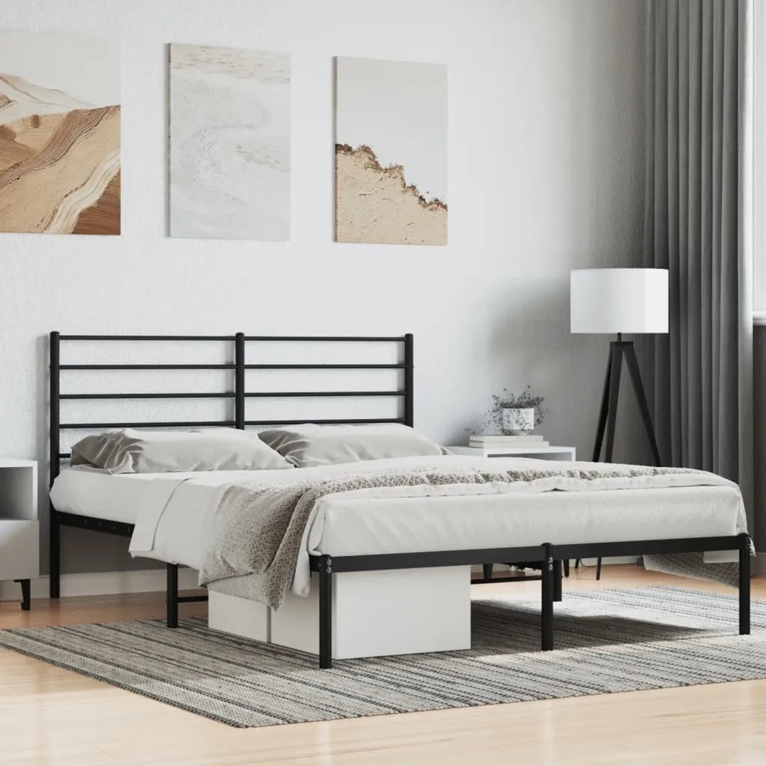 Schwarzes Metall Bettgestell (120x200 cm) mit Kopfteil von vidaXL. Modernes Design für Schlafzimmer.