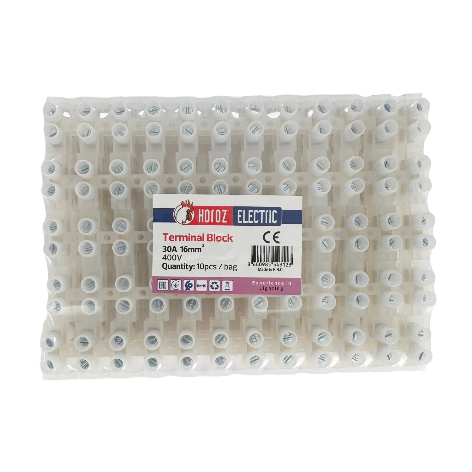 HOROZ Klemmenleiste 12-polig 16 Mm² 30 A 400 V PVC Lüsterklemme Schraubklemme Messing 10 Stück