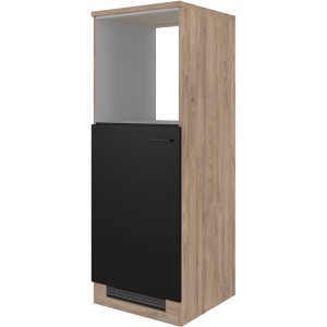 Flex-Well Exclusiv Demi-Geräteumbauschrank Capri, 60 cm, Schwarz Matt und Endgrain Oak Dekor.