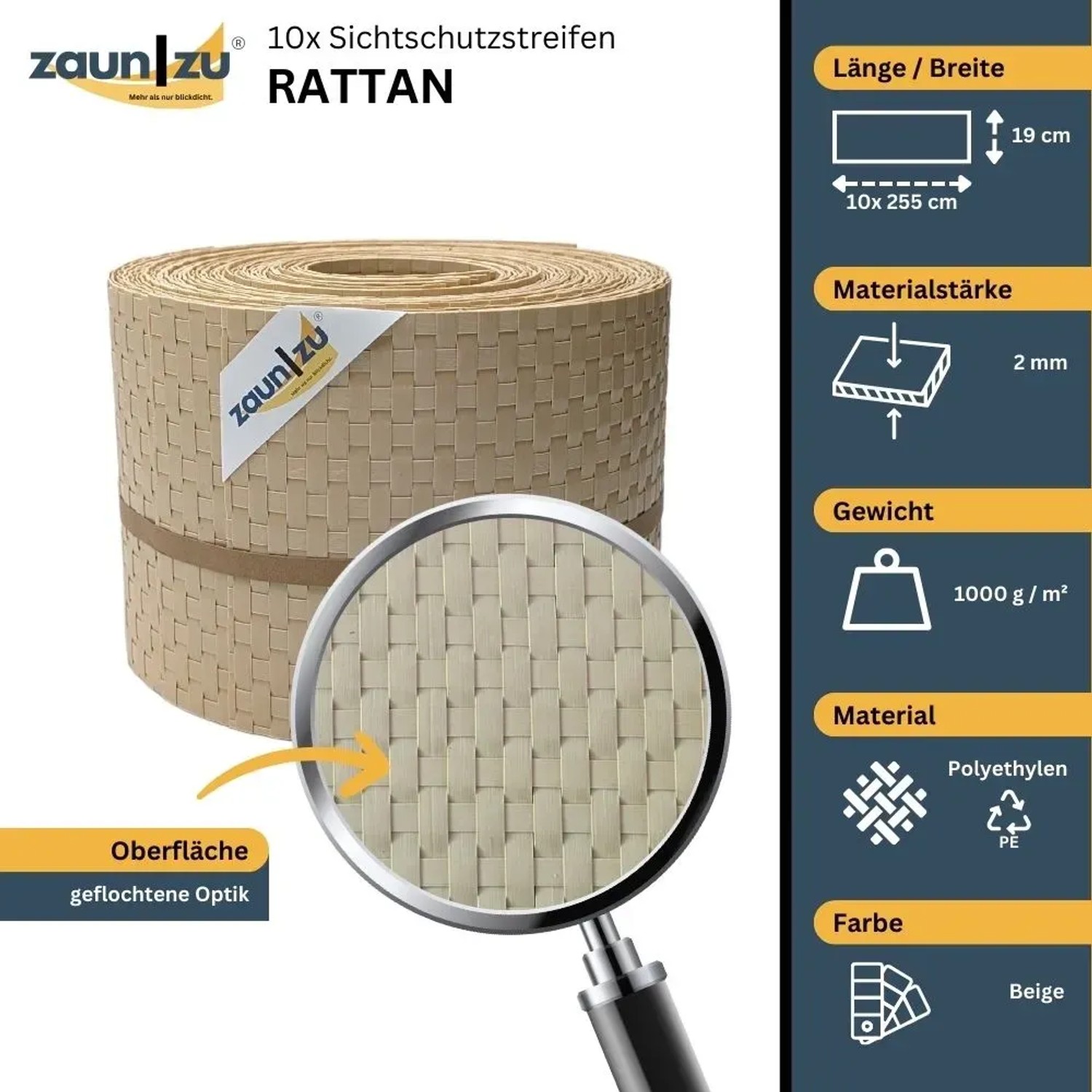 zaunzu Sichtschutzstreifen Doppelstabmatte Rattan Beige 10x 2,55m kaufen bei OBI