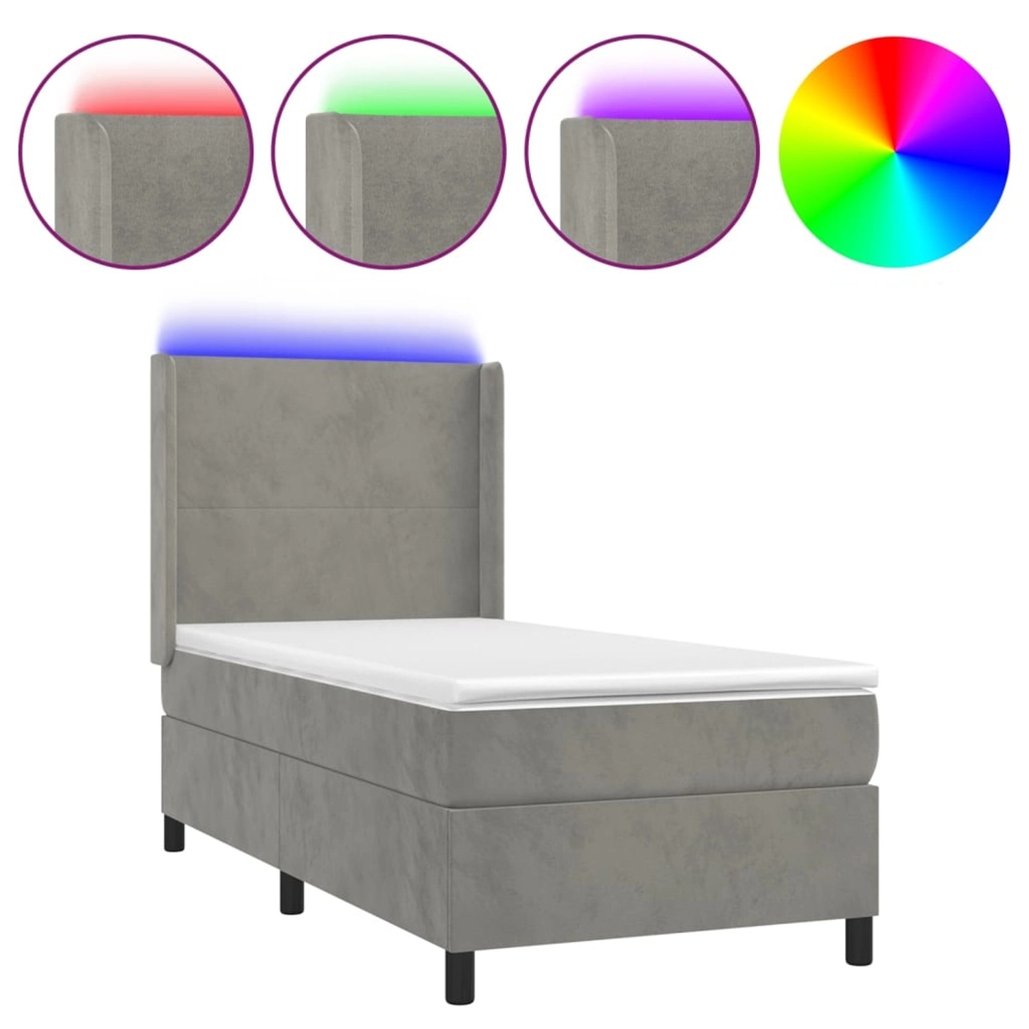 vidaXL Boxspringbett mit Matratze & LED Hellgrau 90x190 cm Samt 3139415 günstig online kaufen