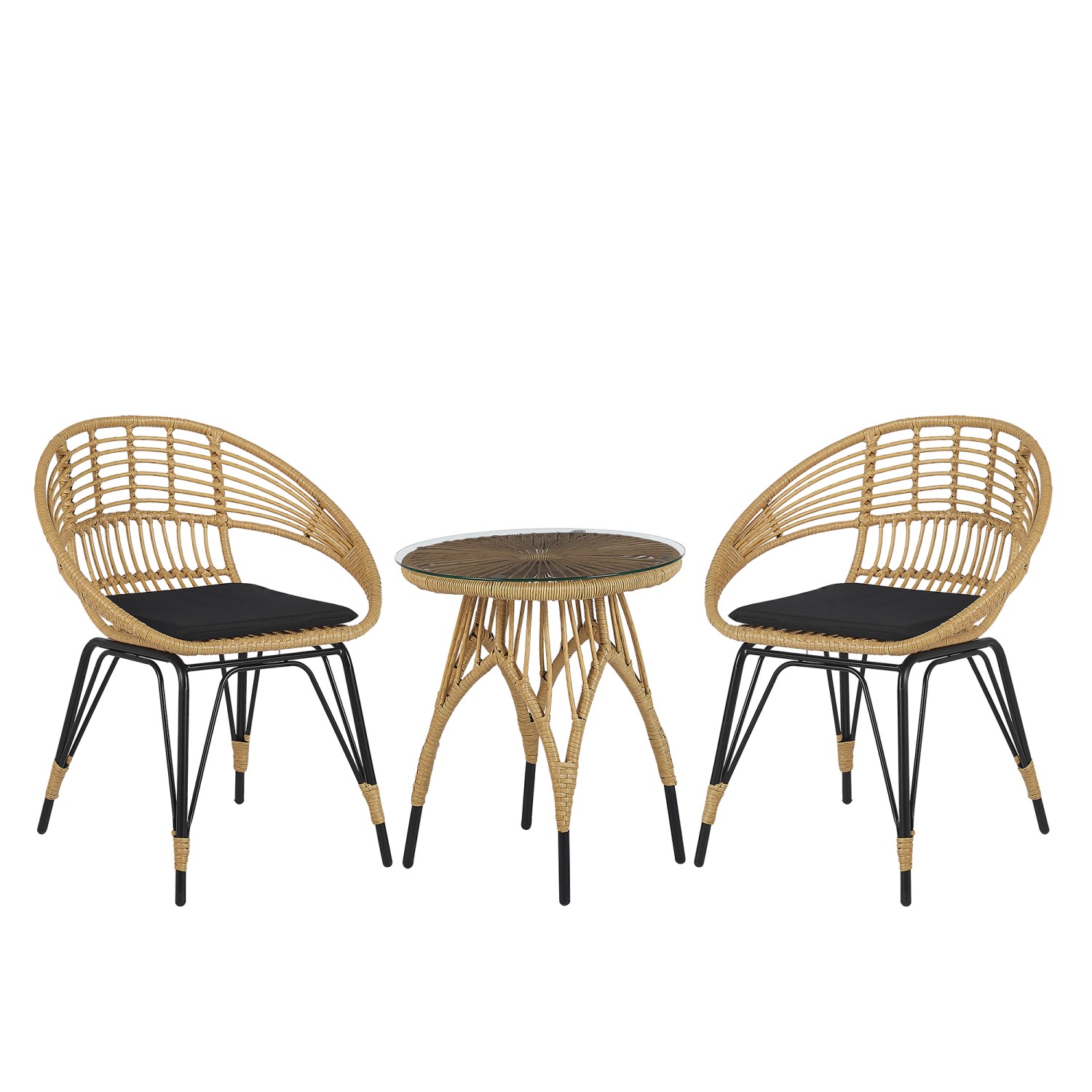 Beliani Bistro Set PELLARO Naturfarben Beige Schwarz 52x65x80