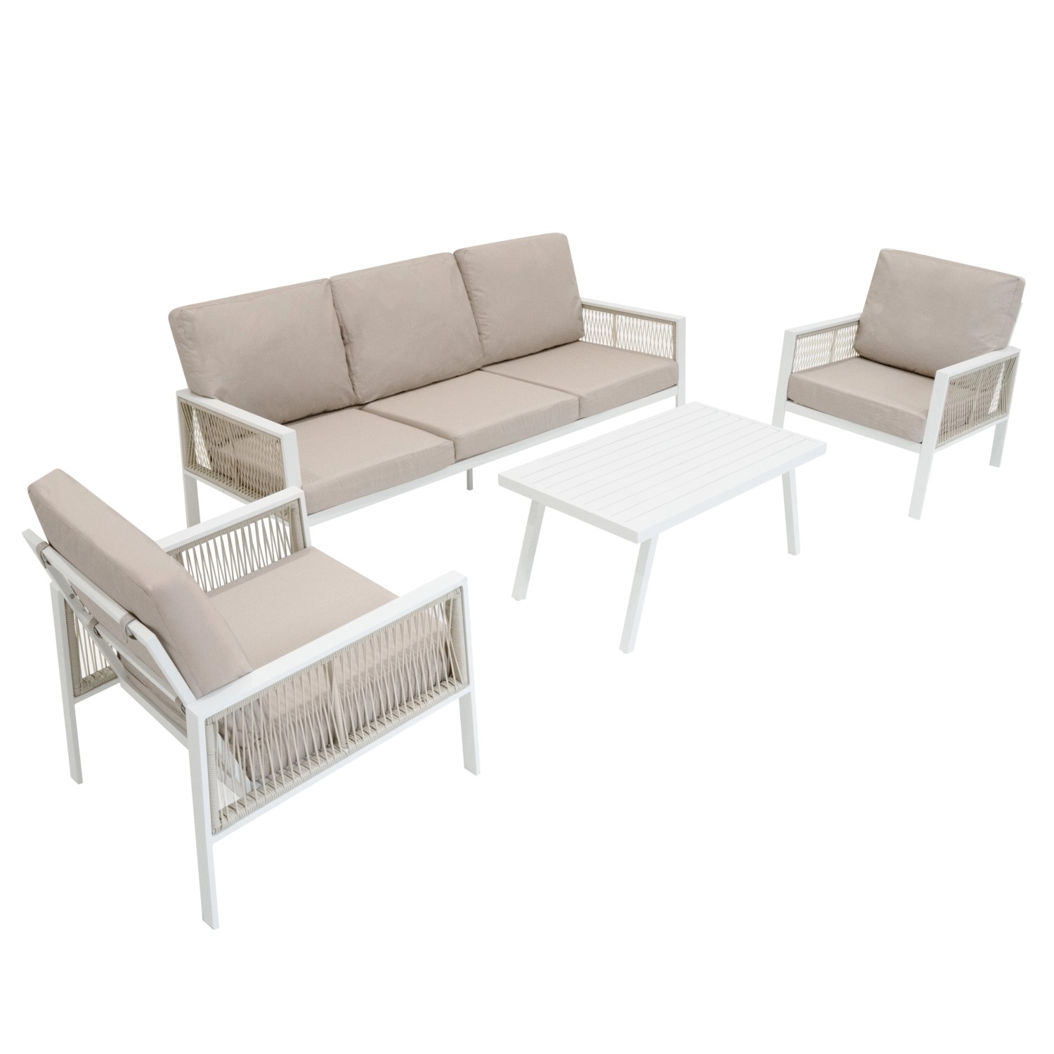 Jardi 4-Teilige Aluminium-Sofagarnitur mit Schwarzer Rattan-Aufbewahrungsbo günstig online kaufen