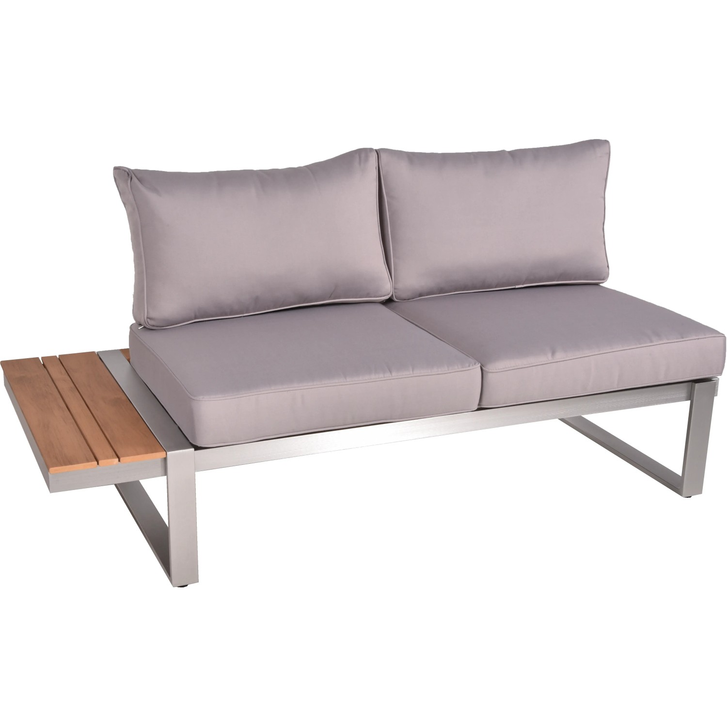 Garden Pleasure Lounge-Eckgruppe Aurea, 2-Sitzer, grau-braun mit Aluminiumgestell und Holzablage.