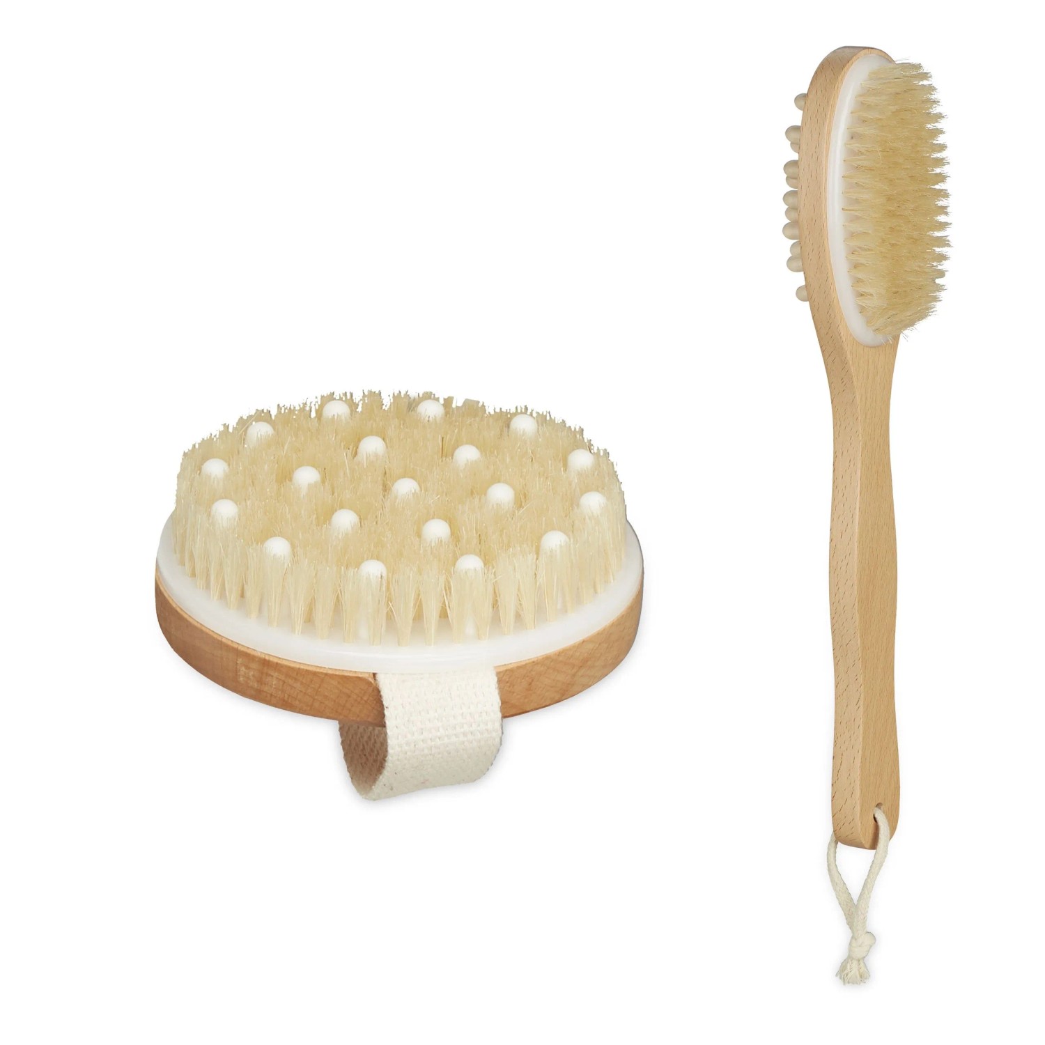 Relaxdays Badebürsten 2er Set Holz Naturborsten Natur Mit Stiel 35 cm x 7 cm x 5 cm 180 g