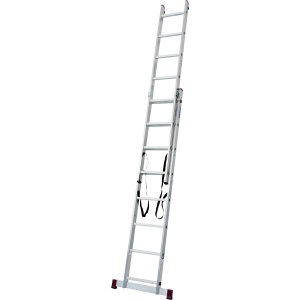 Krause Corda Mehrzweckleiter 2x11 Sprossen, aus Aluminium, als Anlege-, Steh- und Schiebeleiter nutzbar.